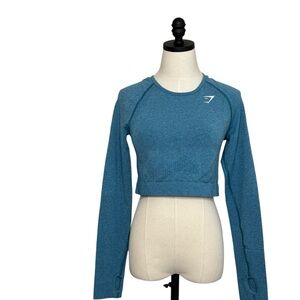 Gymshark Blue Long Sleeve Fitted Crop Tee Size Large